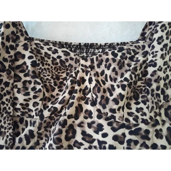 Womens  Leopard Print Ruffle Dress Going Out Layered Party Event Pullover 2XL - Picture 3 of 9